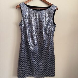 White House Black Market Silver Black Sequin Dress Small Cocktail